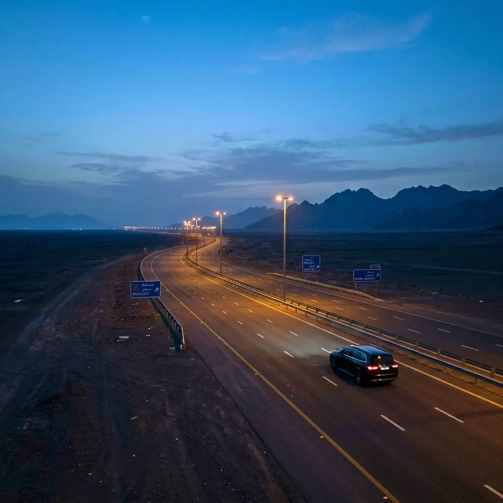 Dubai to Muscat highway route through Oman