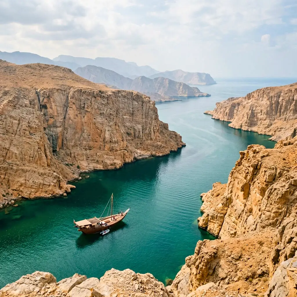 Khasab Musandam fjords water rocky terrain