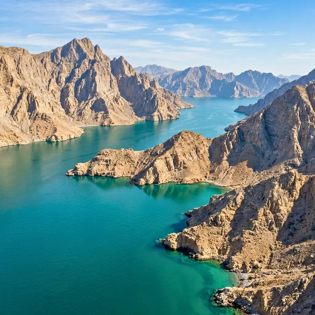 Landscape of massive cliffs dropping straight into turquoise waters
